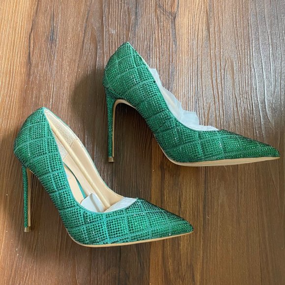 Steve Madden Vala emerald green rhinestone crystal pointed toe heels pumps - Picture 4 of 7